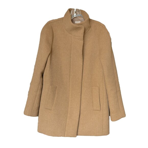 J. Crew City Coat High Neck Tan Beige Wool Minimal Quite Luxury Cocoon Jacket - Picture 2 of 14